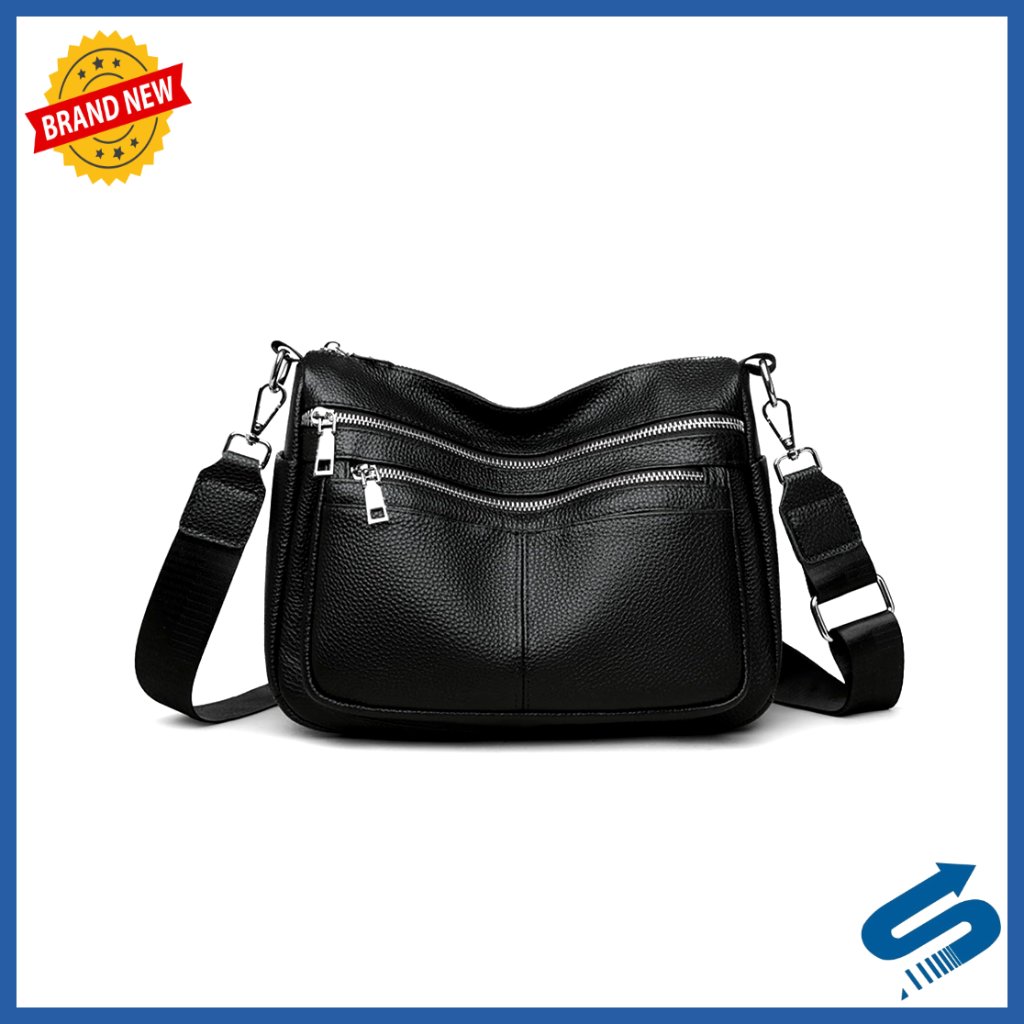 Genuine Leather Crossbody Bag With Multi Pockets, Adjustable Strap